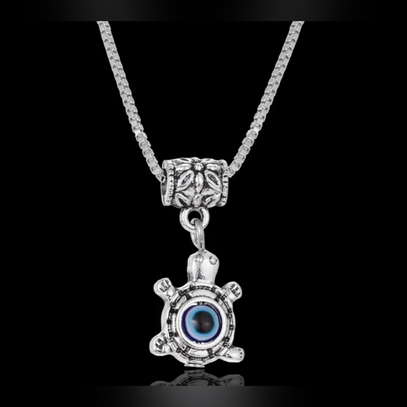 TURTLE CHARM Necklace w Evil Eye Protection or Good Luck Spinning Glass Bead - Picture 2 of 4